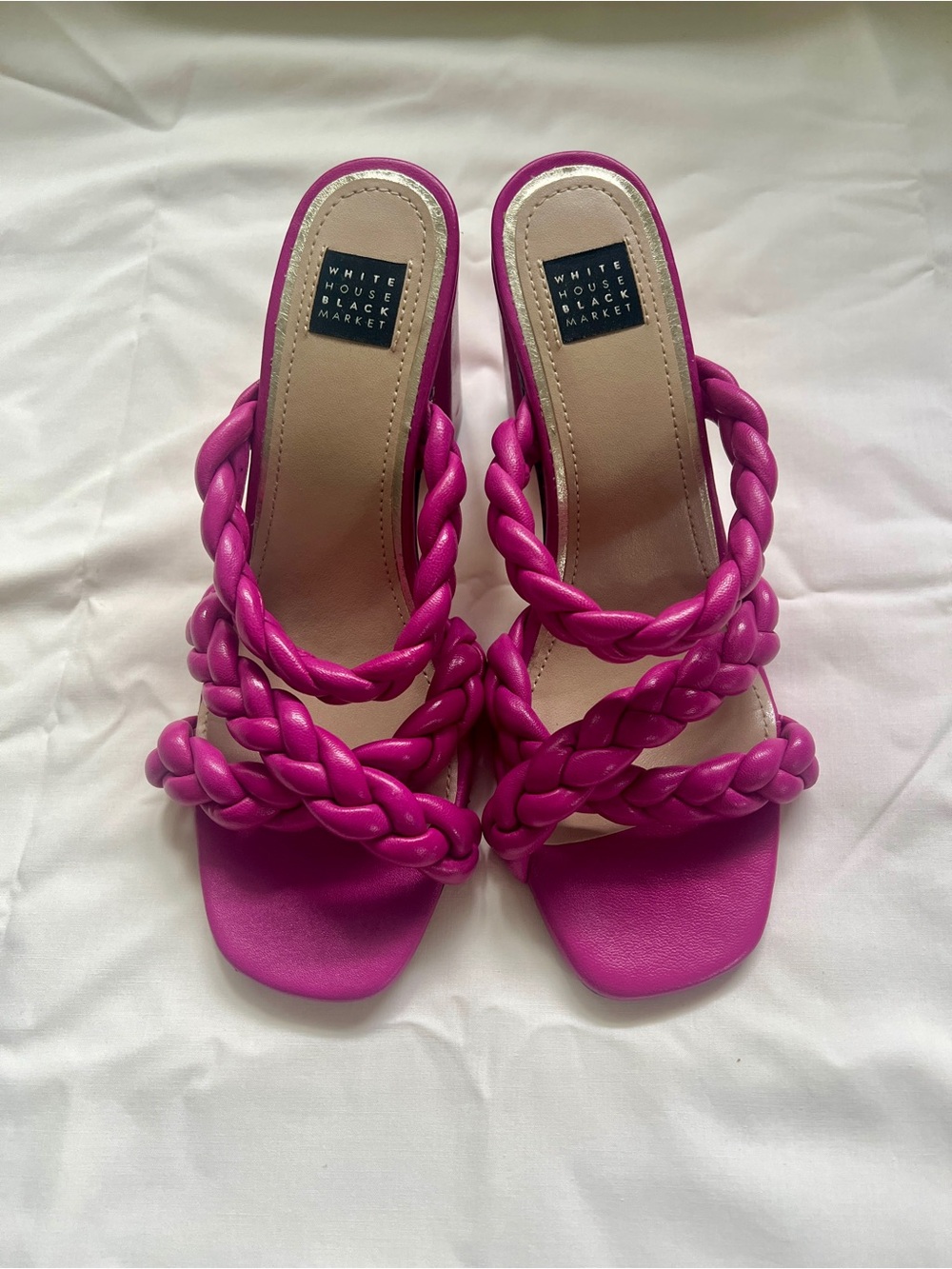 White House Black Market Leather Braided Slide Heels in Fuchsia